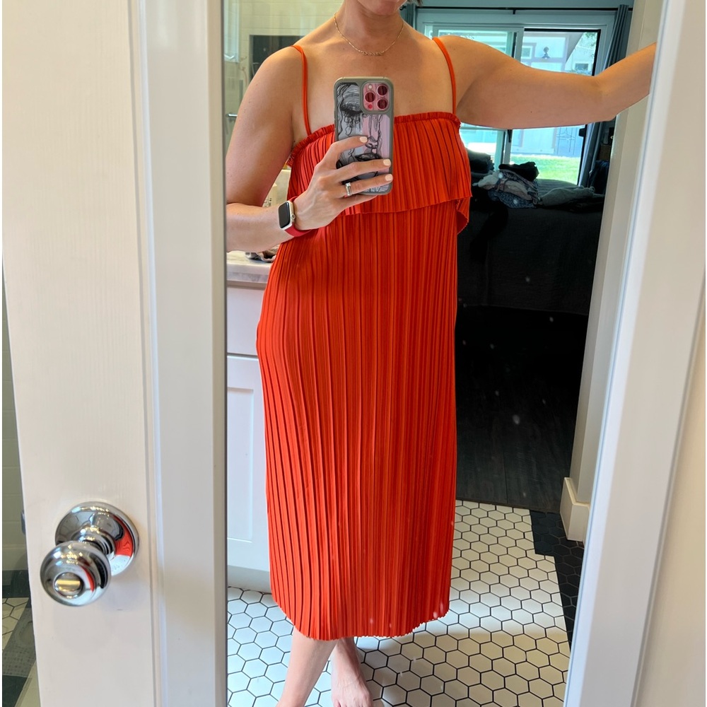 PRIM from Nordstrom pleated orange color spaghetti strap dress